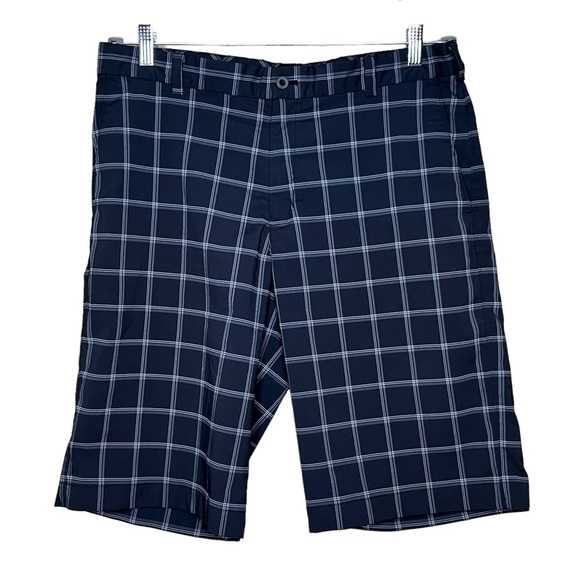 Nike Golf Mens 32 Dri-Fit Standard Fit Shorts Black Check Print Flat Front - Picture 1 of 8